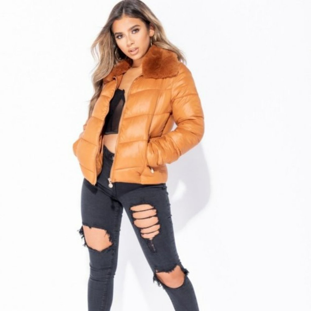 Long Sleeve Faux Fur Collar Padded Puffer Jacket - Picture 5 of 9